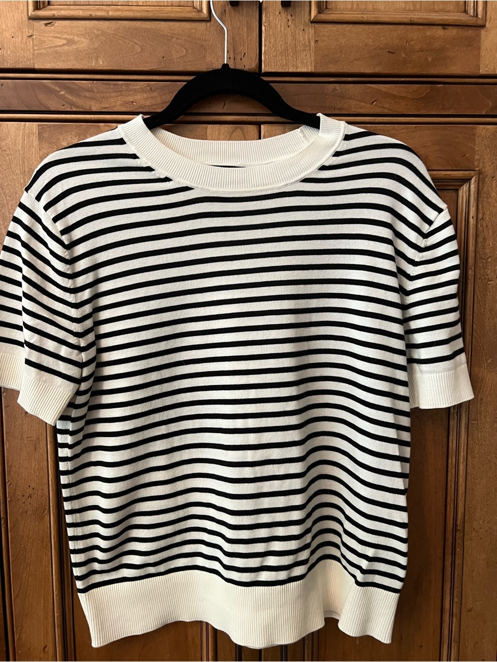 Banana Republic Black & Off White Striped Crewneck Sweater